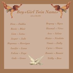 Twin Names Aesthetic, Twin Names Ideas, Twins Boy And Girl Names, Writing Twins, Twins Names Boy And Girl, M Names For A Girl, Baby Twin Names