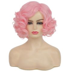 PRICES MAY VARY. Material:Heat Resistant Synthetic Fiber, Which is Soft Durable and Charming. Color:Pink Wig.Short Pink Wig Perfect for Carnivals,Theme Party,Halloween,Costume,Masquerade and Daily Use. Packaged Included : 1 x High Quality Wig + 1 x Free Wig Cap Size: The Wig Cap is Adjustable,Can be Intertwined to Suit Most Different Head Sizes. Warm Tips:Synthetic Short Curly Wig Happened to Minimum Shedding and Tangling When You Wear for The First Time Which is Normal.After Packaging and Shipp Wigs Collection, Pink Wigs, Blonde Curly Wig, Party Wig, Red Costume, Pink Costume, Halloween Wigs, Short Curly Wigs, Natural Wigs