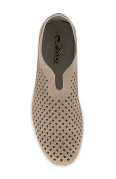 This flexible slip-on sneaker featuring diamond-shaped cutouts and an etched design is outfitted with a shock-absorbing, slip-resistant sole and cushioning. 1 1/4" heel; 1/2" platform Flexus anatomical cushioned footbed that molds to the shape of the foot provides flexibility and shock absorption Slip-resistant sole Synthetic upper, lining and sole Imported Women's Shoes Sporty Slip-ons With Perforations And Round Toe, Slip-on Sneakers With Perforations And Flat Heel, Slip-on Sneakers With Perforations, Slip-on Sneakers With Arch Support And Flat Heel, Perforated Low-top Slip-ons, Low-top Synthetic Slip-ons With Perforations, Slip-on Sneakers With Vented Sides, Synthetic Slip-ons With Perforations, Slip-on Low-top Walking Shoes With Perforations