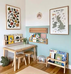 a child's playroom with books and toys