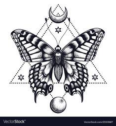 a butterfly with stars and moon tattoo design