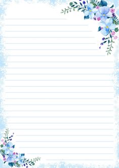 a blue and white floral border with lined paper