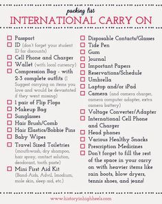 a printable travel checklist for the international carry on