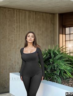 Fisdy - High-Performance Seamless Yoga Jumpsuit - Ribbed Long-Sleeve Leggings Activewear Leggings Bodysuit, Yoga Jumpsuit, Fitted Jumpsuit, Ribbed Leggings, Ribbed Bodysuit, Long Jumpsuits, Long Sleeve Jumpsuit, Active Wear Outfits, Active Wear Leggings