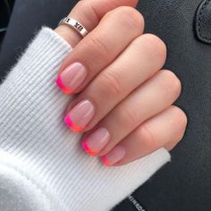 Pink Tip Nails, Manicure Gel, Summery Nails, Red Nail, Nails 2023, Dipped Nails