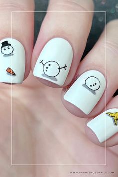 snowman nails design ideas Short Easy Gel Nails, Nail Art Christmas Designs 2024, Snow Man Nails Design, Christmas Nail Designs Snowman, Fox Nail Art Designs, Snow Man Nail Art, Snowmen Nail Designs, Easy Nail Art Christmas, Fun Winter Nail Designs