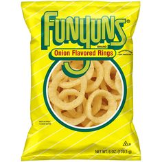 a bag of onion flavored rings on a white background