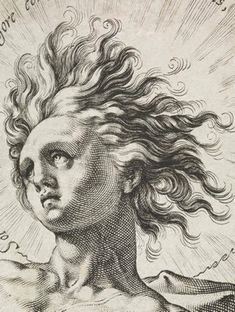 a drawing of a woman's head with hair blowing in the wind