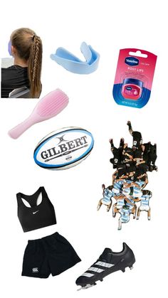 various sports items are arranged in the shape of a collage on a white background