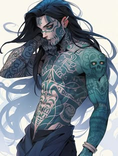 a drawing of a man with tattoos on his body