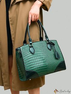 Bird in Bag - Crocodile Pattern Large Capacity Tote Bag Crocodile Bags, Handbag Patterns, Crocodile Pattern, Bird In Bag, Bag Bag, Square Bag, Green Bag, Pearl Beads, Canvas Tote