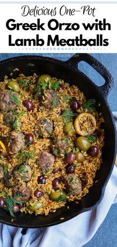 a skillet filled with lamb meat and vegetables