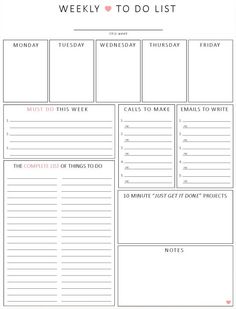 the printable weekly planner is shown in red and white, with black writing on it