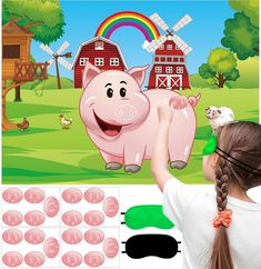 PRICES MAY VARY. Fun Pig Sticker Games: A complete set of pig party games for kids, including 1pcs farm animal themed poster, 20pcs reusable pig nose stickers, 20pcs dot glues, and 1pcs black and 1pcs green eye masks. Our upgraded animal poster has a size of 28 x 20 inches, and pig pin game is the most popular game at farm animal party favor. Catching up with your friends to join the game. Pig Party Favors:Our farm animal poster is made of upgraded paper version,it made of durable and thick pape Kids Farm Birthday Party, Pig Party Favors, Pig Party Decorations, Farm Animals Games, Animal Party Decorations, Party Games For Kids, Animal Party Favors, Farm Animal Party, Farm Themed Birthday Party