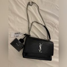 Ysl Saint Laurent Sunset Medium Leather Lined Flap Bag. Brand New Worn Only Once. Comes With All The Documents, Dust Bag And Price Tag. Bags Ysl, Pink White Nails, Ysl Saint Laurent, Saint Laurent Bags, Yves Saint Laurent Bags, Bag Brand, Price Tag, Flap Bag, White Nails