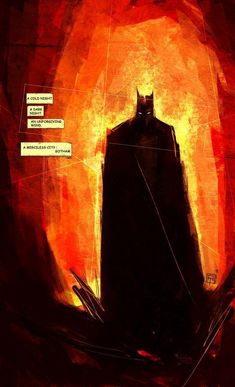 an image of a batman standing in front of a red light with words above it