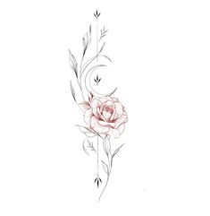 a rose tattoo design on the back of a woman's shoulder and arm, with leaves