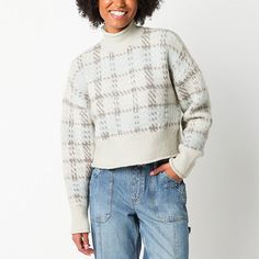 This a.n.a women�s plaid sweater is an on-trend preppy style to add to your cold weather rotation this season. Made from a soft textured plaid knit, it features a boxy fit, a high mock neck and contrasting colored ribbed trims. Wear it with jeans and ankle boots.Closure Type: Pullover HeadFit: Boxy FitNeckline: Mock NeckSleeve Length: Long SleeveSleeve Style: Drop-Shoulder SleeveApparel Length: 21 InchesFiber Content: 75% Acrylic, 23% Polyester, 2% SpandexCare: Machine Wash, Tumble DryCountry of Plaid Pullover, Plaid Sweater, Mock Neck Long Sleeve, Large Sweaters, Small Sweater, Pullover Sweater Women, Long Sleeve Plaid, Preppy Style, Grey Sweater