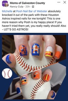 Astros Makeup Look, Astros Manicure, Mariners Nails Baseball, Astros Game