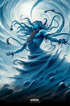 an image of a woman with long hair and octopus tentacles in her arms, surrounded by water