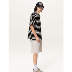 Summer Retro Oversized Striped T-Shirt Fabric: 100% Cotton Size: S, M, L, XL, 2XL Multiple Color Selections: Black  Season: Summer Oversized Striped T-shirt For Summer, Striped Oversized Short Sleeve T-shirt, Oversized Striped Cotton T-shirt, Casual Striped T-shirt For Streetwear, Dance Pants Hip Hop, Dance Pants, Tactical Pants, Outdoor Jacket, Solid Color Shirt