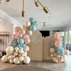 balloons are arranged in the shape of letters