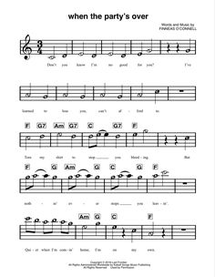 sheet music with the words when the party's over