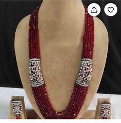 Long Ruby Necklace Indian, Luxury Long Necklace For Diwali, Luxury Temple Jewelry Beaded Necklaces For Festive Season, Luxury Elegant Beaded Temple Necklace, Long Moti Necklace, Ruby Beads Mala With Pendant, Jwellery Design Indian Jewelry Necklace, Red Beads Jewellery, Latest Beads Jewellery Designs