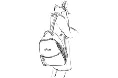 a black and white drawing of a person with a backpack