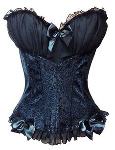 Dark Blue Polyester Lace-Up Corset with Bowknot Dark Blue Corset, Embellished Corset, Blue Corset, Black Bustier