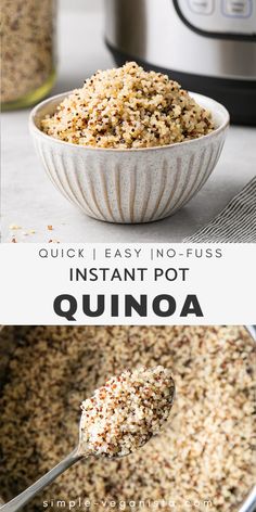 an instant pot quinoa recipe is shown in this image