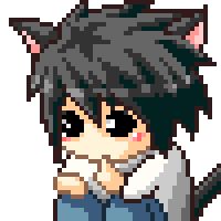 the pixel art of an anime character with black hair