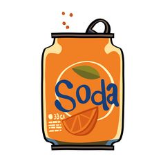 an orange soda with the word soda on it