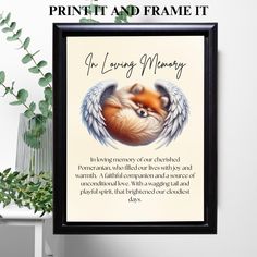 a framed poster with an angel's wing and the words, print and frame it