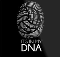 it's in my dna logo on a black background with fingerprints