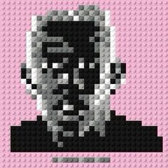 a pixellated image of a man's face in black and white on a pink background