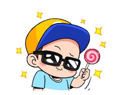 a cartoon character holding a lollipop in his hand and wearing sunglasses on the other side