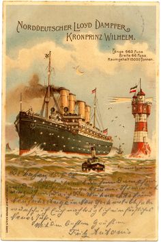 an old postcard with a ship in the water