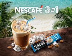 an advertisement for nestle's 3 - in - 1 coffee and milkshake