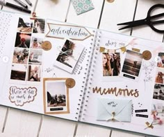 an open planner with photos and writing on it