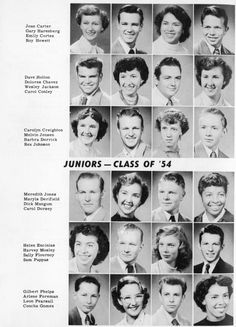 an old school yearbook page with pictures of young men and women from the 1950's