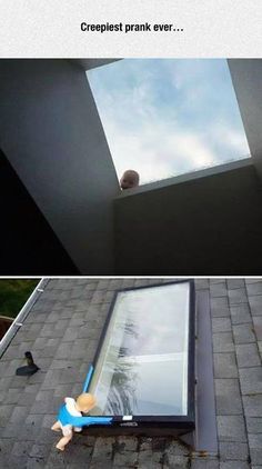 the skylight is on top of the roof and there are two pictures above it