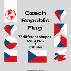 the czech flag is shown with different shapes and colors, including red white and blue