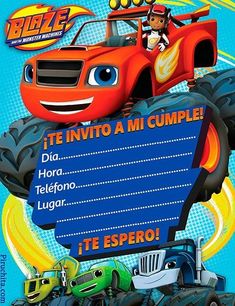 an image of a birthday card for boys with cars and trucks on the front, in spanish