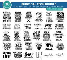 some type of font and numbers for surgical tech bundle