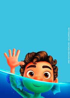 a cartoon character is holding his hands up above the water's surface while swimming