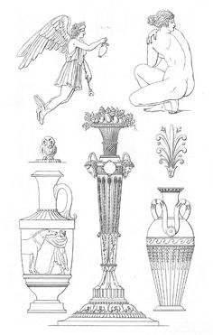 four vases with angels and cherubs on them