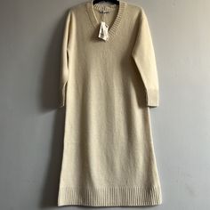 High Quality Cashmere Thick Knit Dress V Neck Long Sleeve Cashmere Ribbed Neck Cuffs And Hem Length 49” Pit To Pit 21” V Neck Midi Dress, Zara Dresses, Knit Dress, Cashmere, Midi Dress, Zara, V Neck, Cream, Knitting