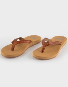 Roxy Porto Motif Thong Sandals. Roxy's Porto Motif Sandals For Women Are All About Color, Texture, And Quality. Trendy Vegan-Friendly Leather Upper Features Bright Braided Straps That Are Soft-To-The-Touch. Complete With A Contoured Footbed And Rubber Outsole For All-Day Comfort. Contoured, Molded Eva Footbed With Brushed Texture. Recycled Tpr Outsole For Traction In Wet And Dry Surfaces Along With Roxy Heritage Art. Imported. Brown T-strap Sandals For Beach With Textured Footbed, Brown T-strap Sandals With Textured Footbed For Beach, Beach T-strap Flip Flops With Cushioned Footbed, Cushioned T-strap Flip Flops For Beach, Beach Flip Flops With Cushioned Footbed And T-strap, Brown T-strap Flip Flops For Vacation, Brown T-strap Flip Flops For Beach, Adjustable Brown Flip Flops For Beach, Brown Textured Flip Flops For Beach