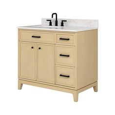 an image of a bathroom vanity with two sinks and no faucet on it